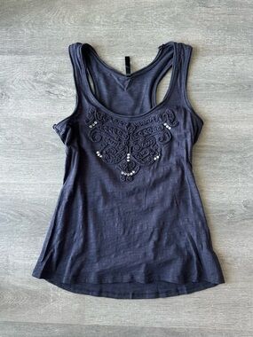 Y2K Boho Grey Tank Top with rhinestone